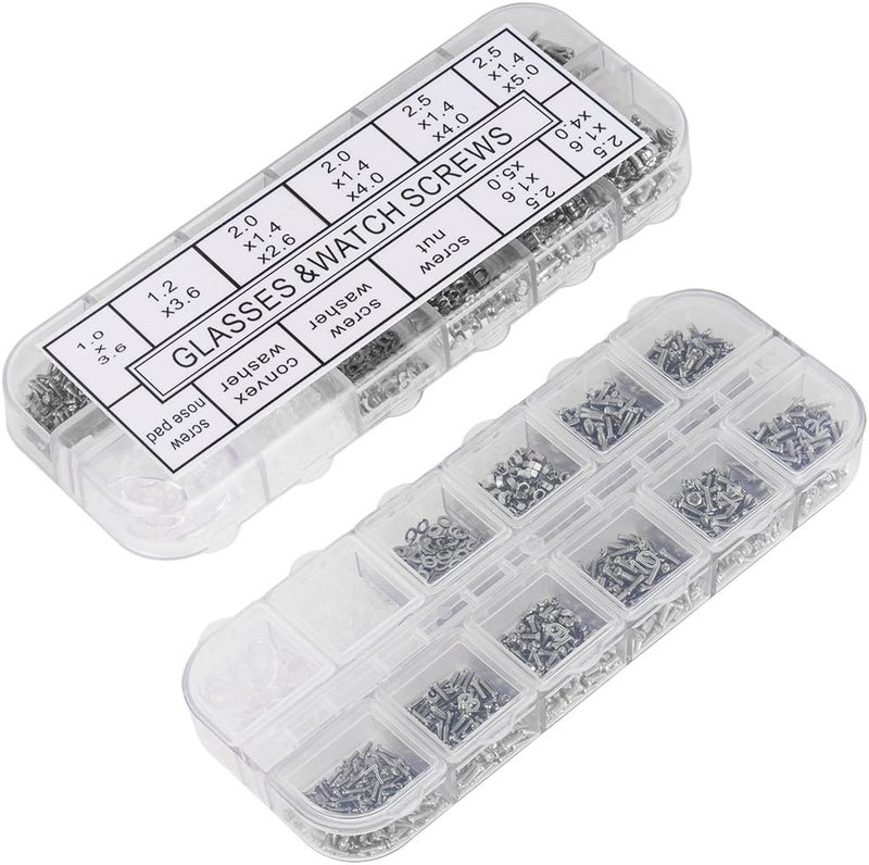 Weico 1100Pcs Eyeglasses Repair Kit, Tiny Sunglasses Screws, Glasses Screws and 5 Pairs Nose Pads with Micro Screwdriver Tweezer for Watch Clock Spectacle Eye Glass Repair - Image 2